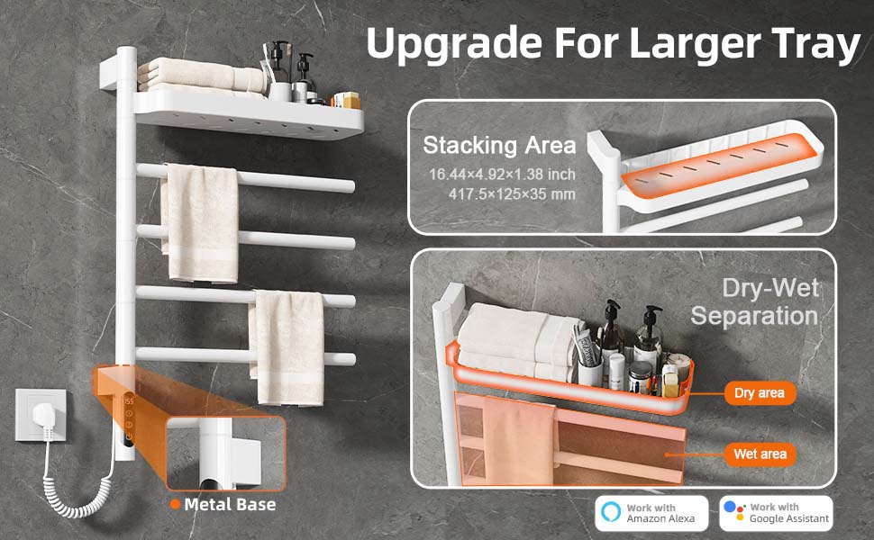 SIOYIE Smart Rotating Heated Towel Rack For Bathroom, Wall-Mounted Electric Towel Dryer With Swivel Bars & Shelf, Smart Timer, Low Carbon Steel, Plug-in/Hardwired, Towel Warmer With Wi-Fi App Control_voghion.com